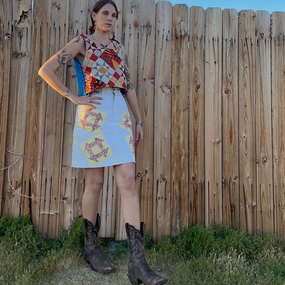 Vintage upcycle patchwork white midi skirt - Picture 2 of 11